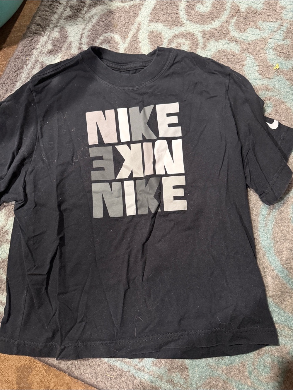 Nike Black Short Sleeve Tee with Repeated Gray Logo